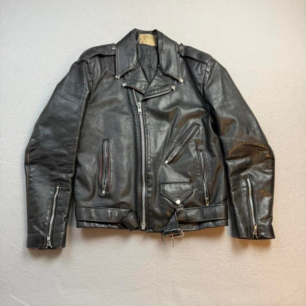 Vintage Black Leather Motorcycle Jacket Biker Moto Jacket Made in Mexico
